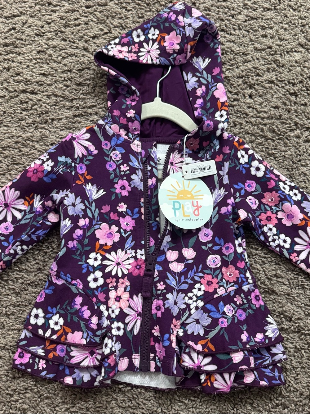 Little Sleepies Violet Meadow long sleeve peplum hoodie 2T